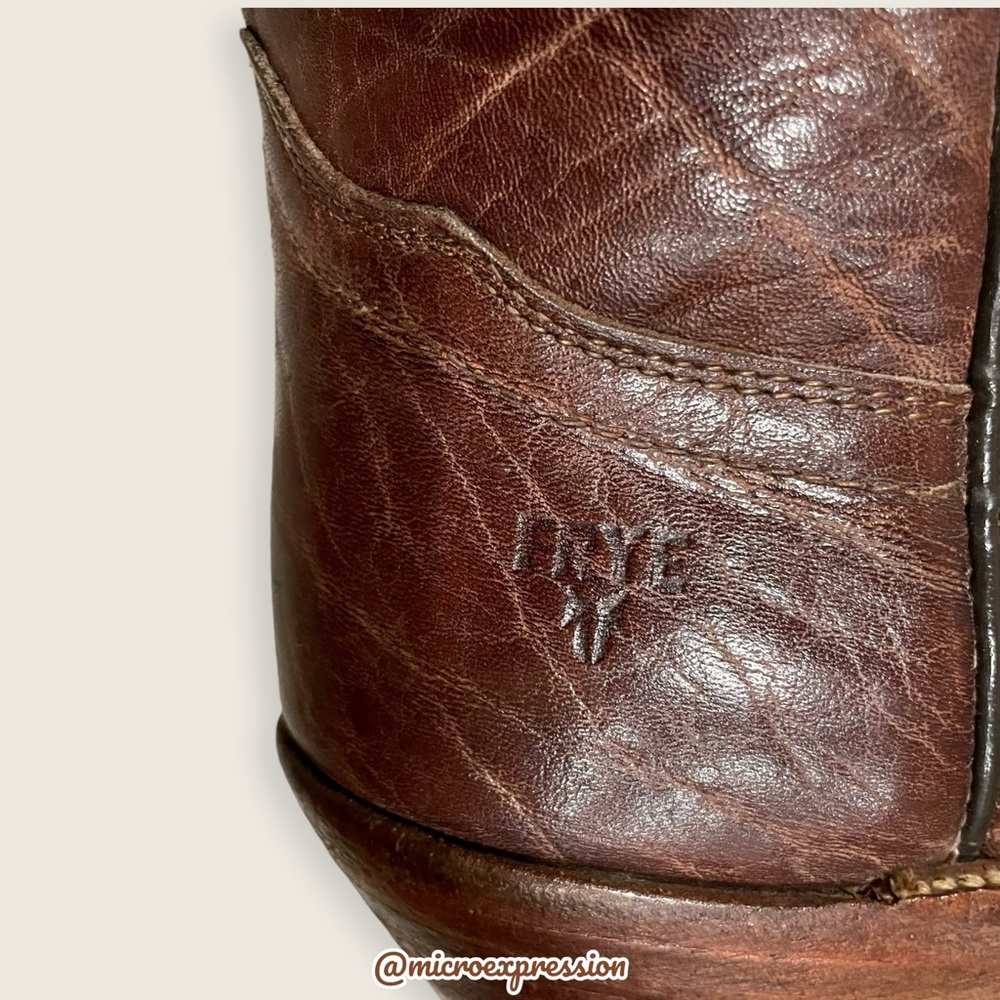 1980s VINTAGE Frye Real Leather Pull On Grainy Brown Pull On Western Cowboy Boot - Picture 13 of 16
